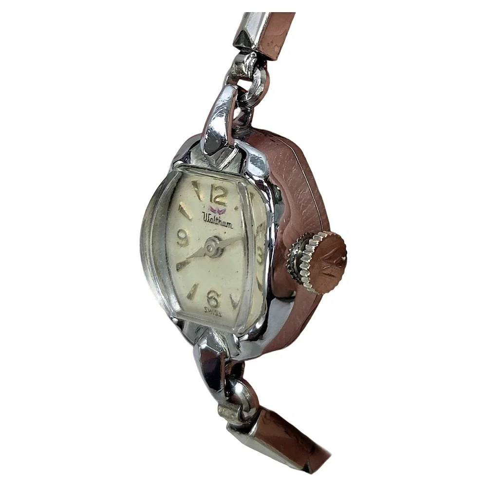 Waltham Vintage Cocktail Watch Silver Tone Manual Wind Minimalist Accessory